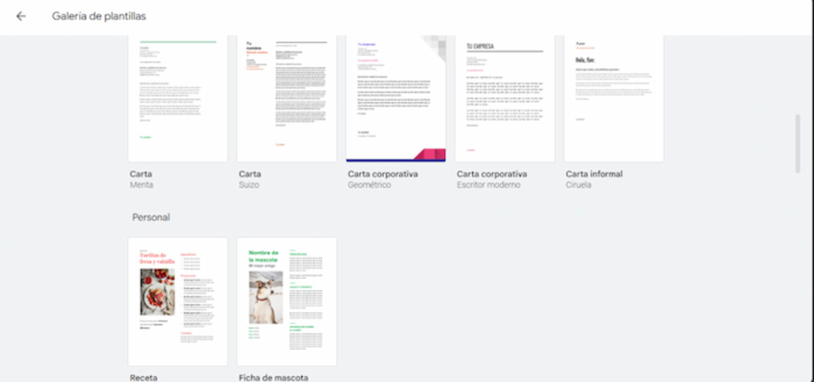 También puedes recurrir a la Galería de plantillas de Google Docs cuando no tengas la creatividad para crear una desde cero