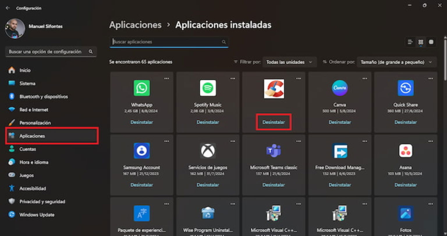 Puedes desinstalar CCleaner a través de la herramienta de WIndows