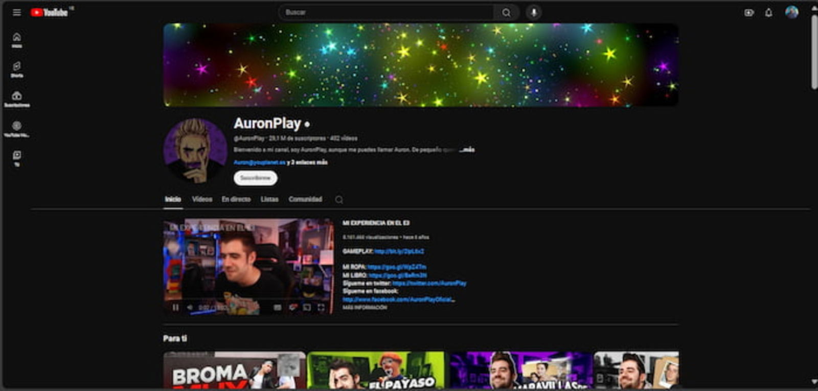 El canal de AuronPlay también cuenta con muchos seguidores y es de los más populares en España