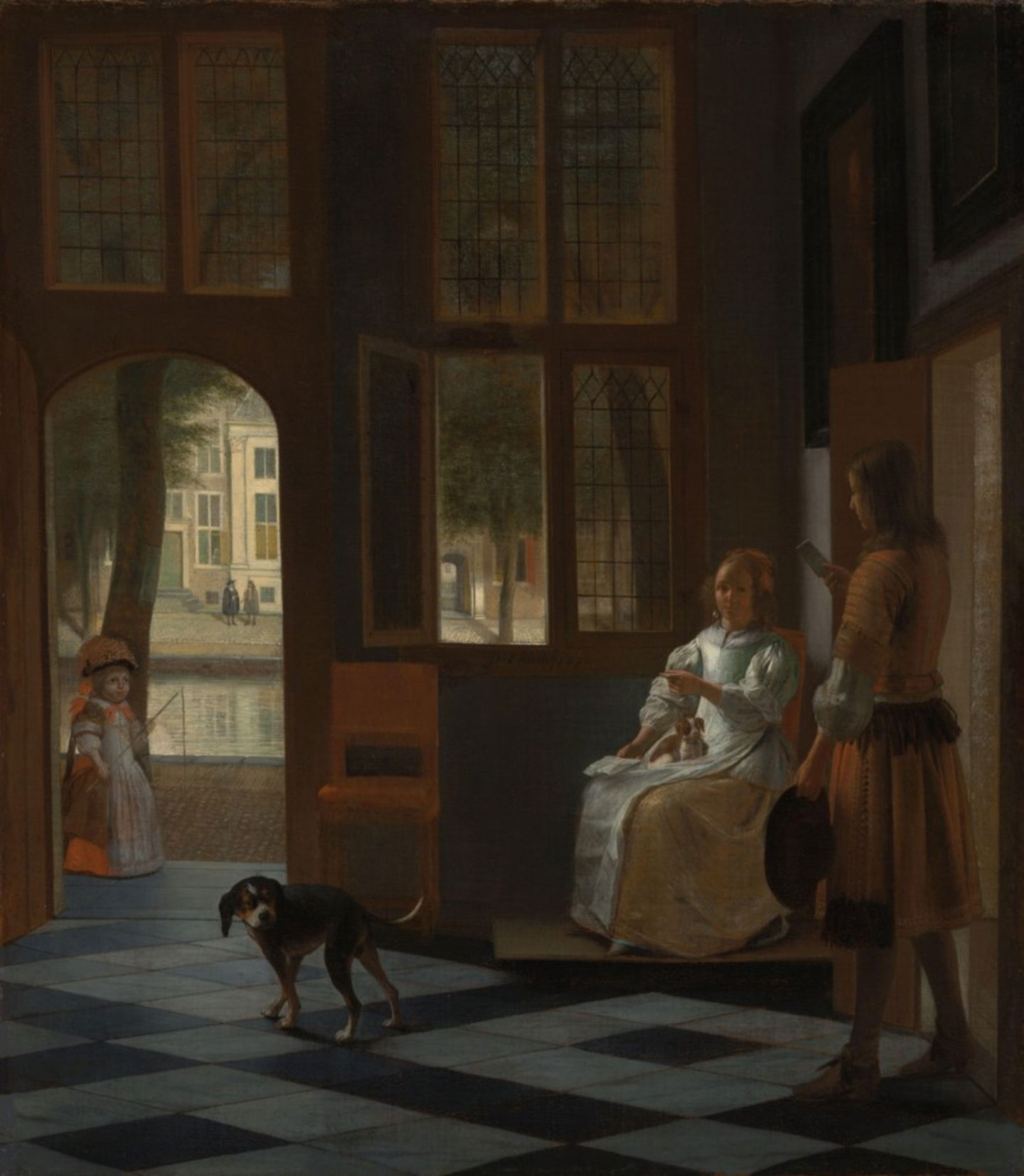 Este es el cuadro denominado 'Hombre entregando una carta a una mujer en el vestíbulo de una casa', creado por Pieter de Hooch