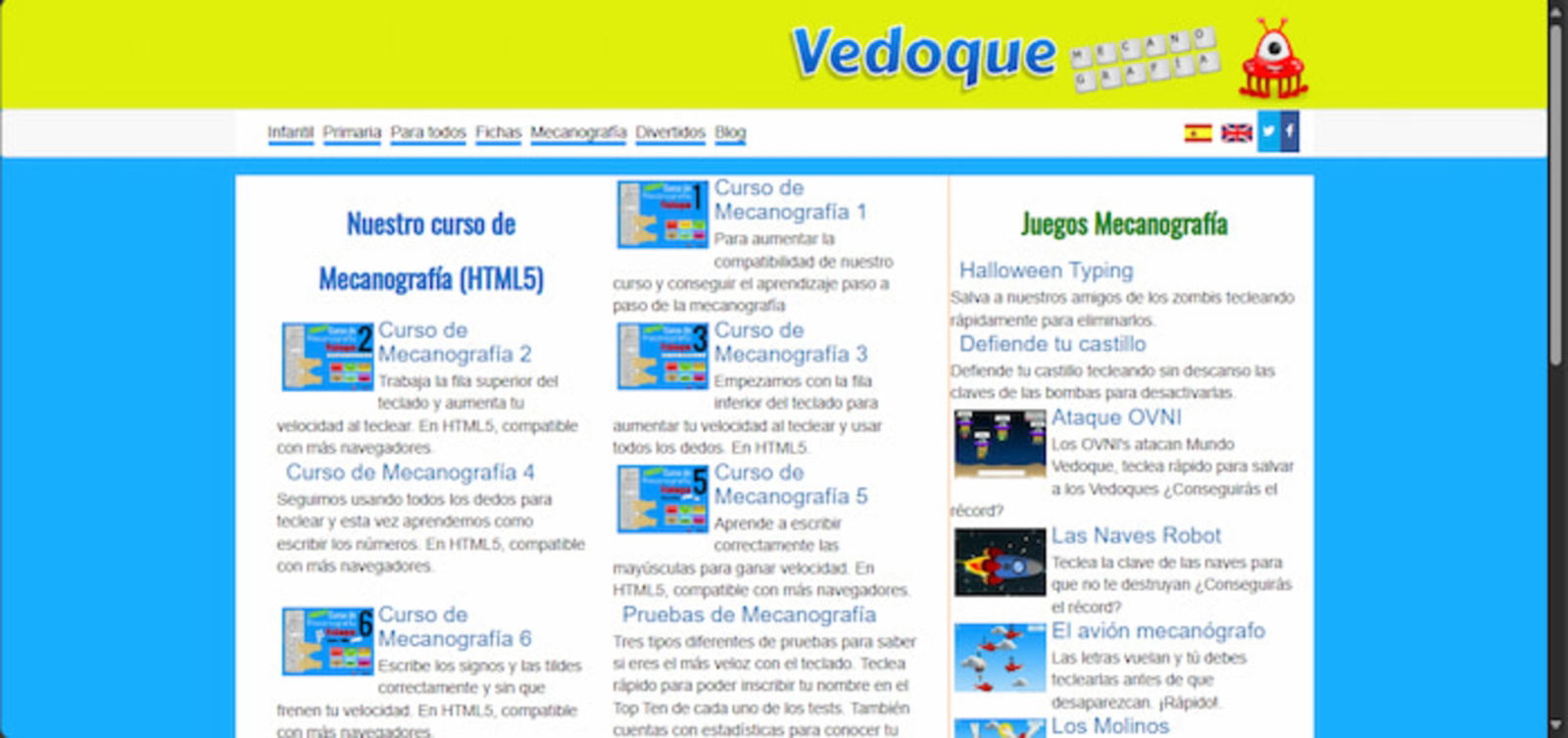 Vedoque es una web donde encontrarás cursos didácticos para aprender mecanografía