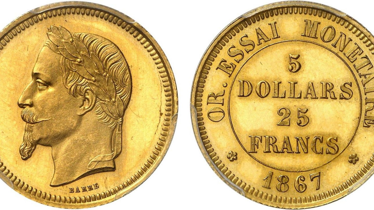 Imagen de la moneda acuñada para la Conferencia Monetaria Internacional de 1867