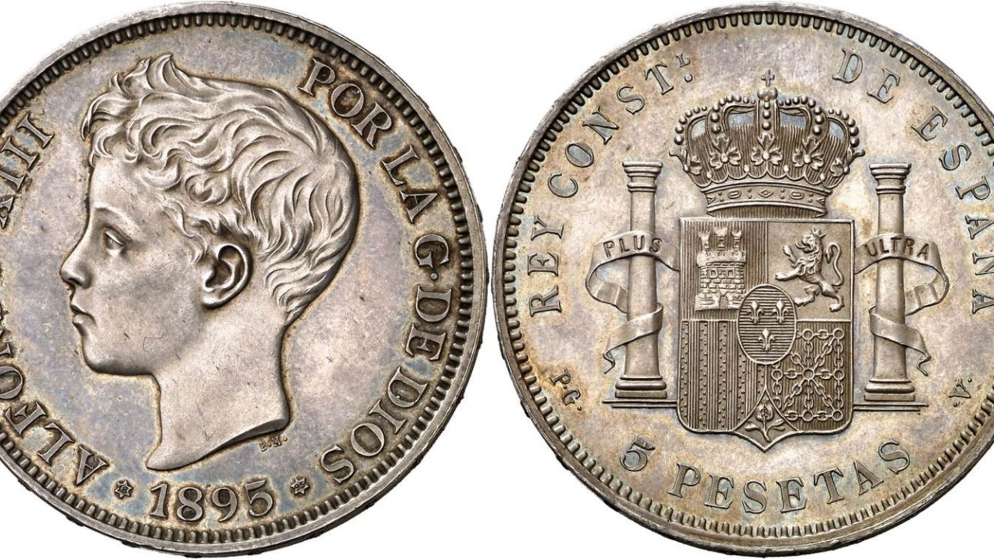 Imagen del anverso y reverso de la moneda de 5 pesetas de 1895