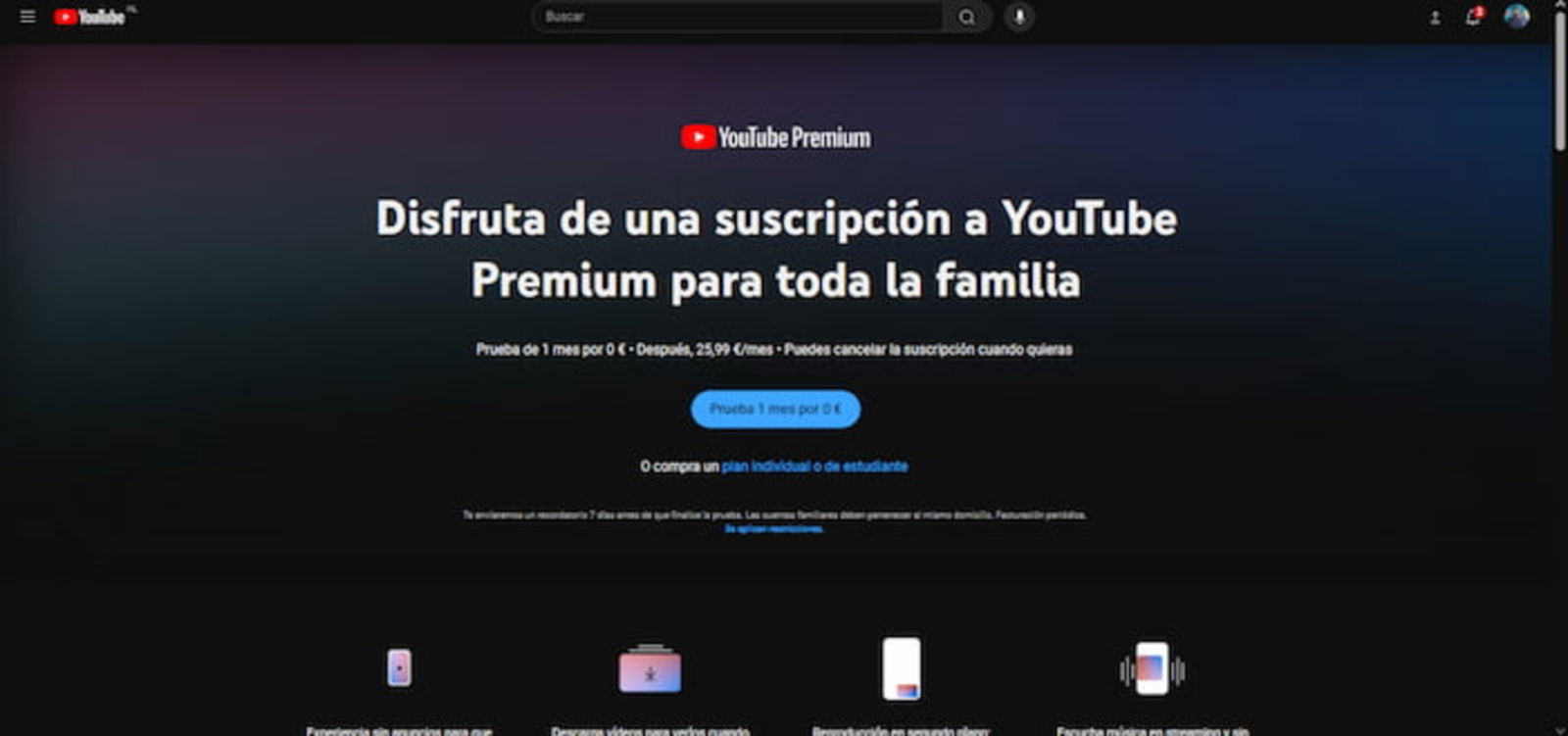 Puedes contratar un plan familiar en YouTube Premium y dividir el coste entre 5 personas