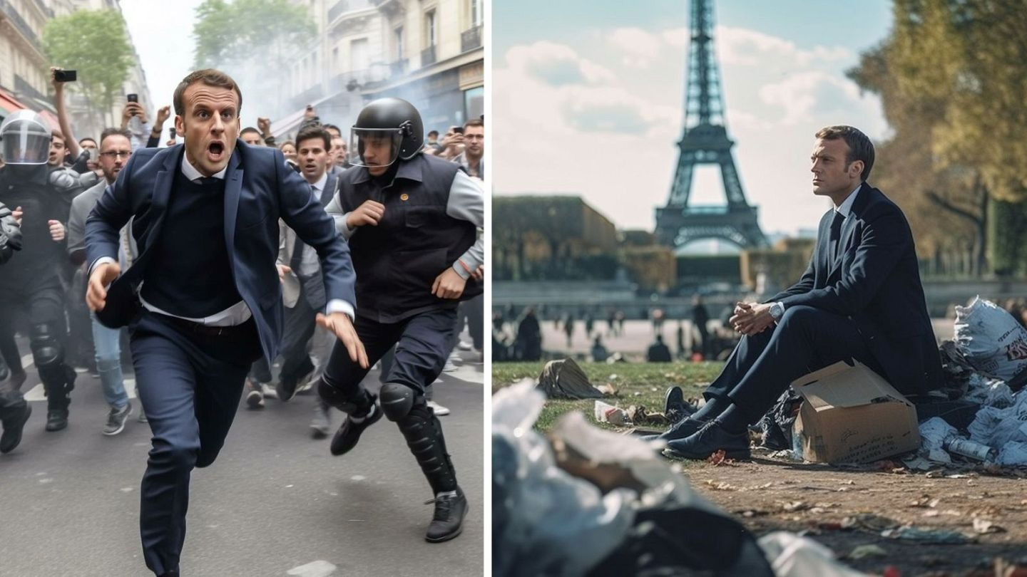 Emmanuel Macron hecho por IA en protestas de París