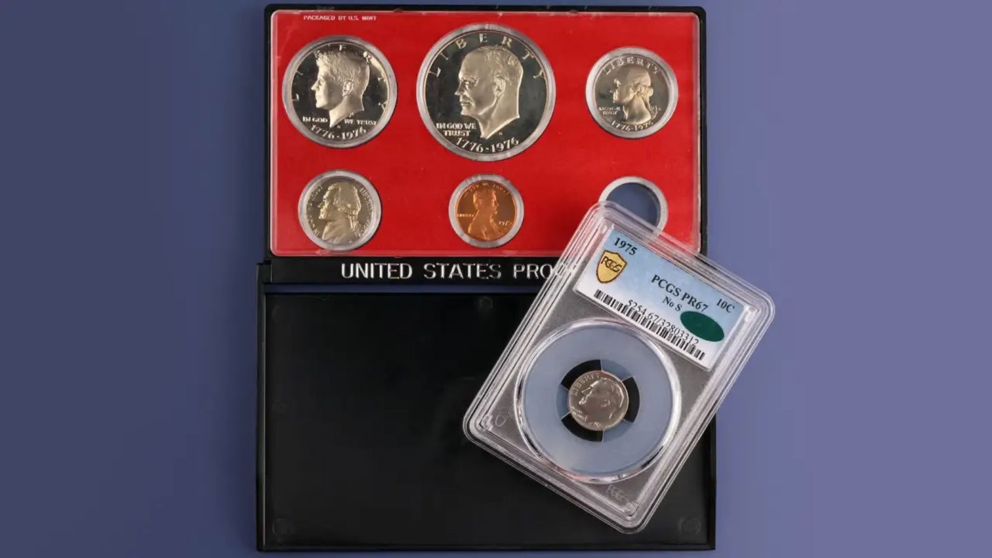 Imagen del conjunto de monedas acuñadas en San Francisco en 1975