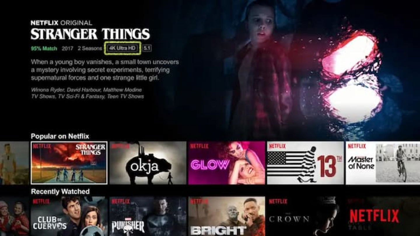 El contenido compatible con resolución 4K está identificado en Netflix