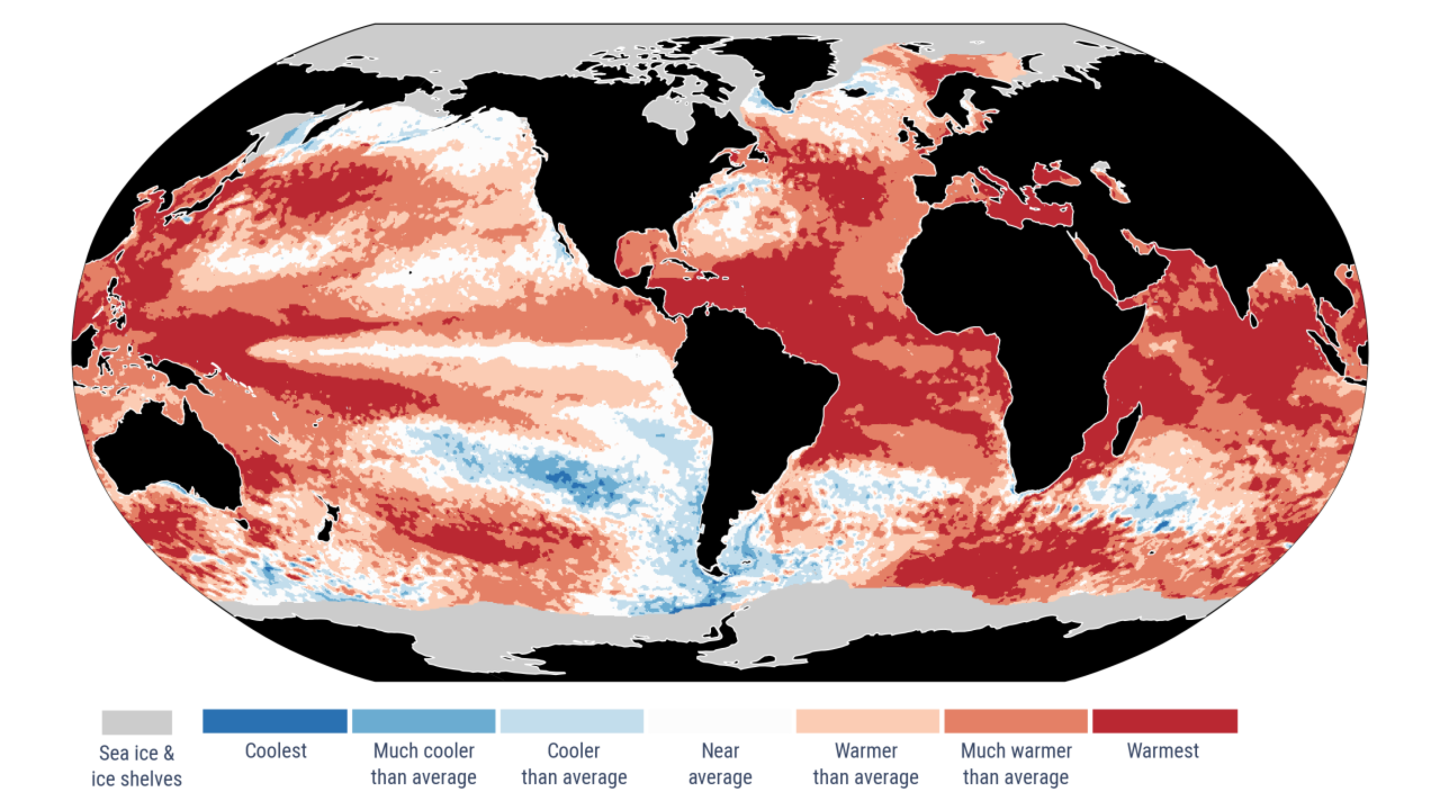 Anomalías en la temperatura de los océanos de la Tierra