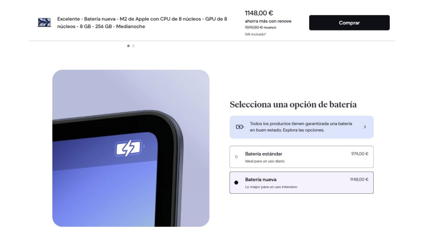 Batería nueva en MacBook reacondicionado