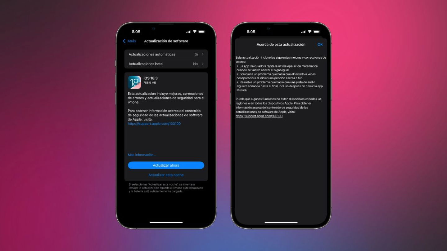 Detalles de la actualización de iOS 18.3