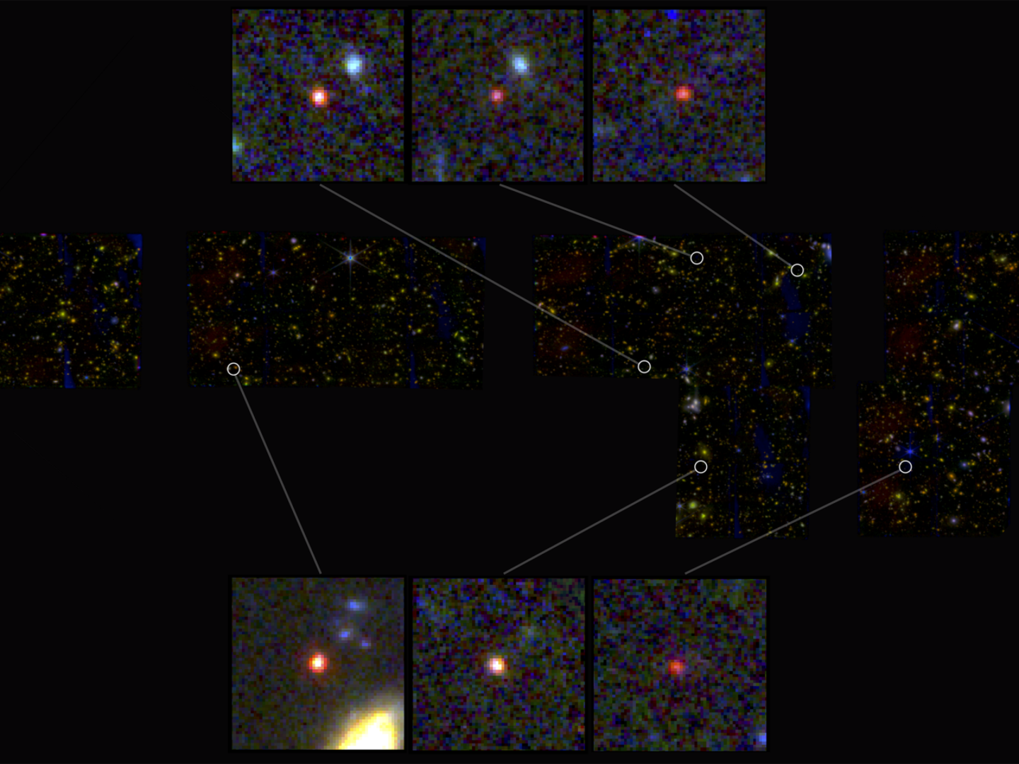 Imagen de los seis candidatos a galaxias masivas de los inicios del universo