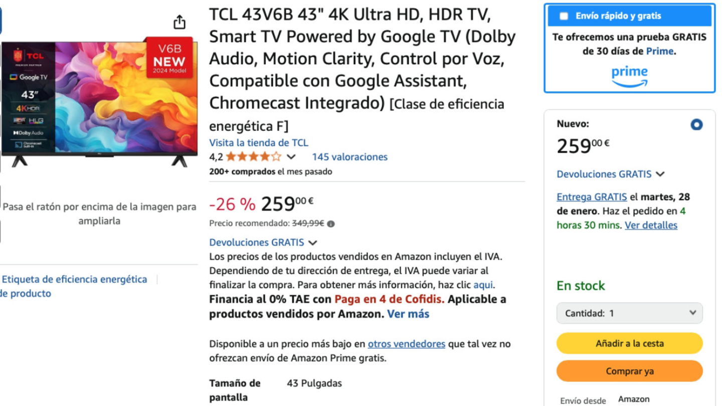 TCL 43V6B - Oferta Amazon