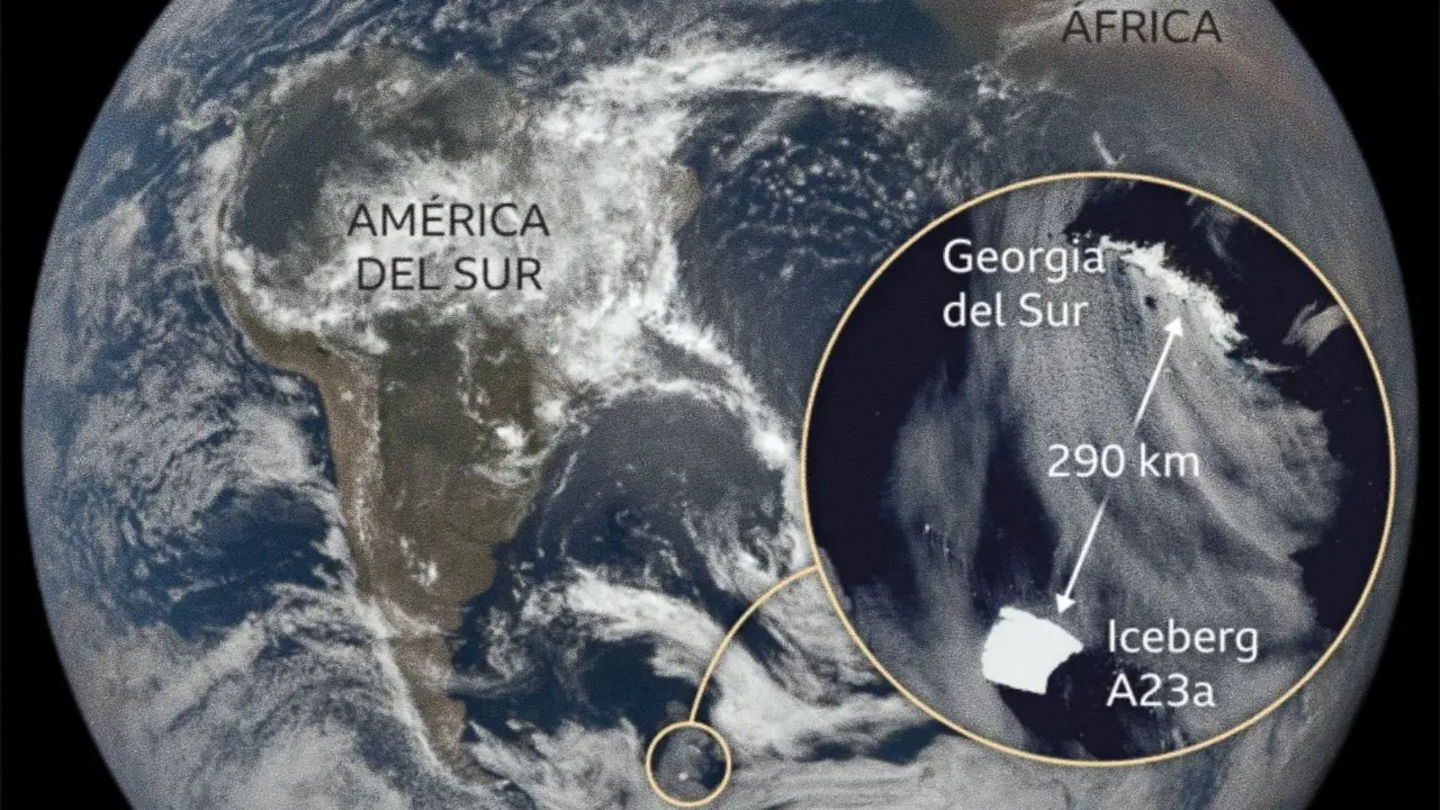 Es tal el tamaño del iceberg A23a, que puede verse desde el espacio