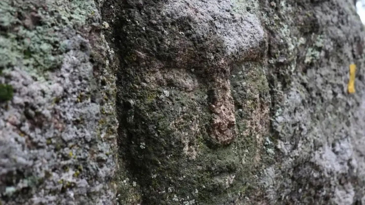 Imagen de la misteriosa cara tallada en piedra y hallada en Kazajistán