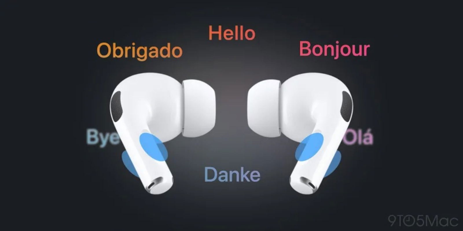 AirPods Pro con palabras en varios idiomadas