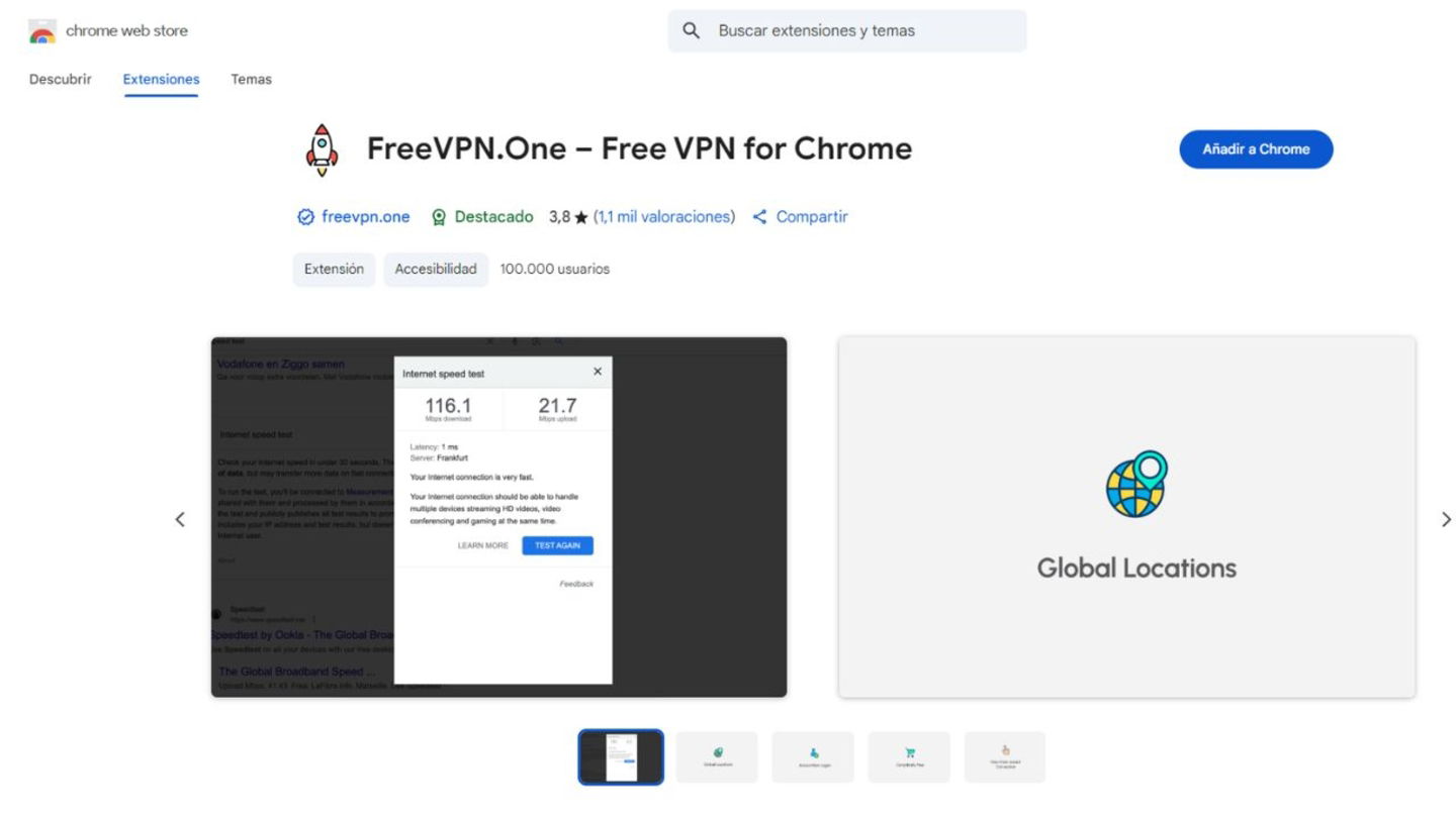 Pagina de FreeVPN.One Google Chrome
