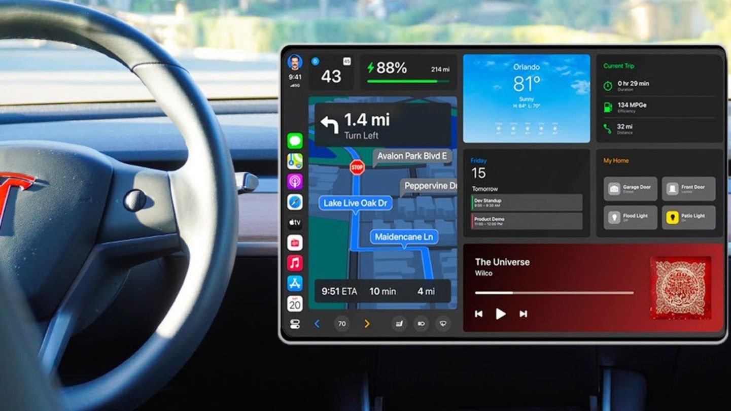 Concepto de CarPlay en un Tesla