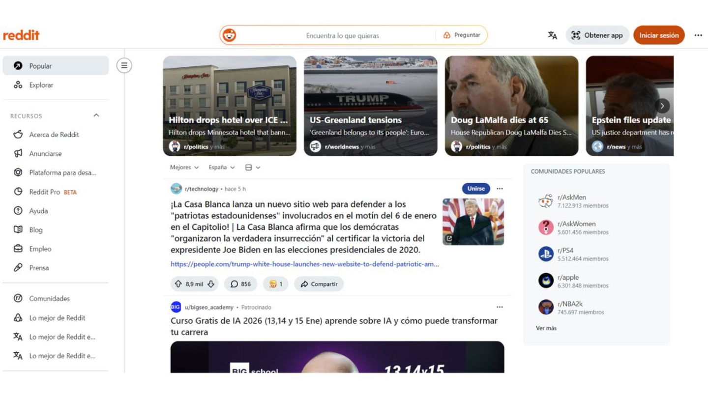 Portada de Reddit 7 de enero 2026